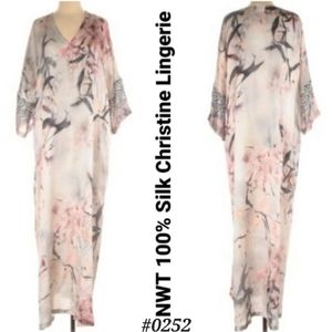 🤍NEW! Christine Lingerie 100% Silk Nightingale print Caftan SIZE SP